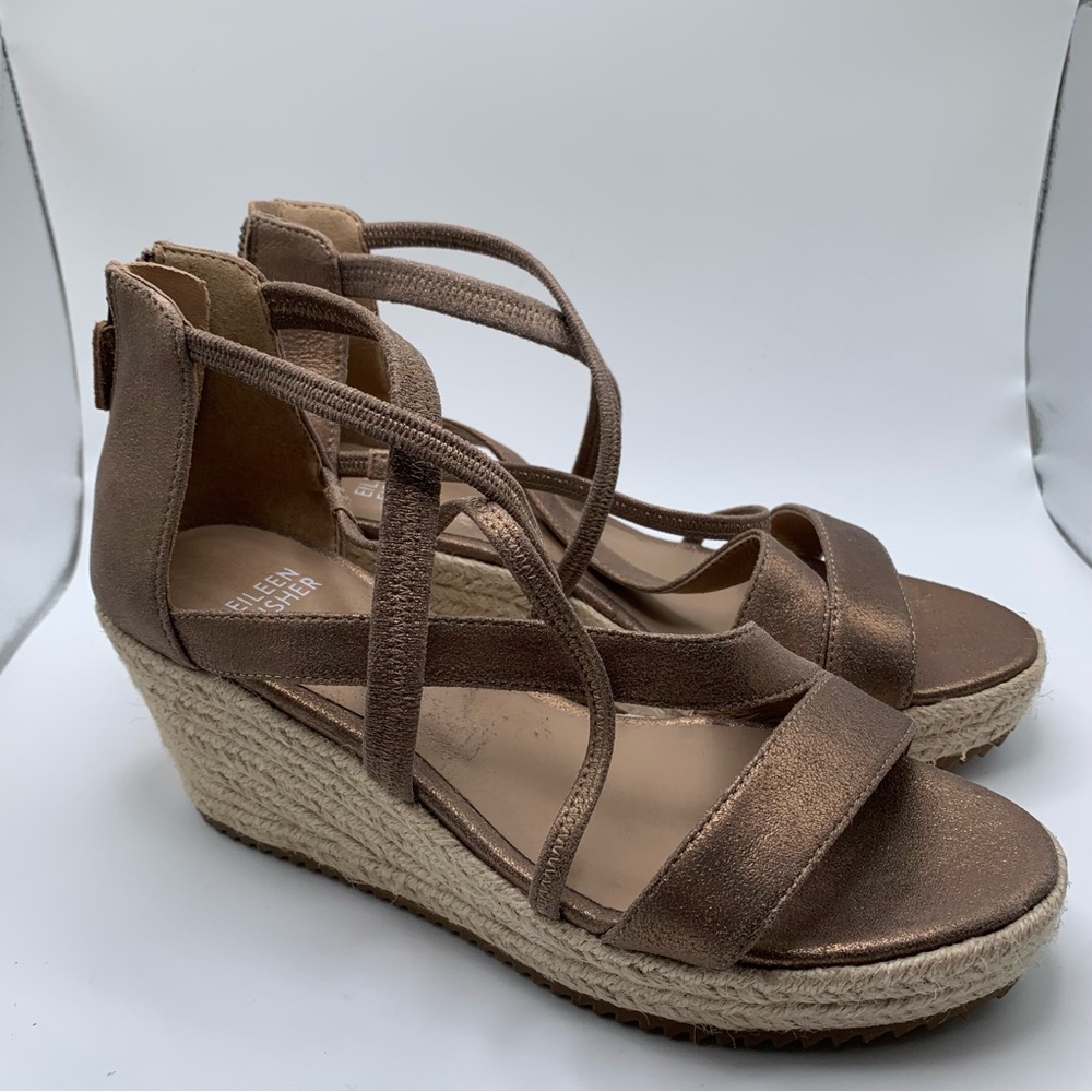 Eileen Fisher Wanda Tumbled Nubuck Espadrille wedge size 7.5 NWOB 1191